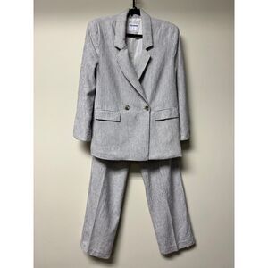OLD NAVY Linen Blend Charcoal Pinstripe Double Breasted Suit, High Waisted, Sz S